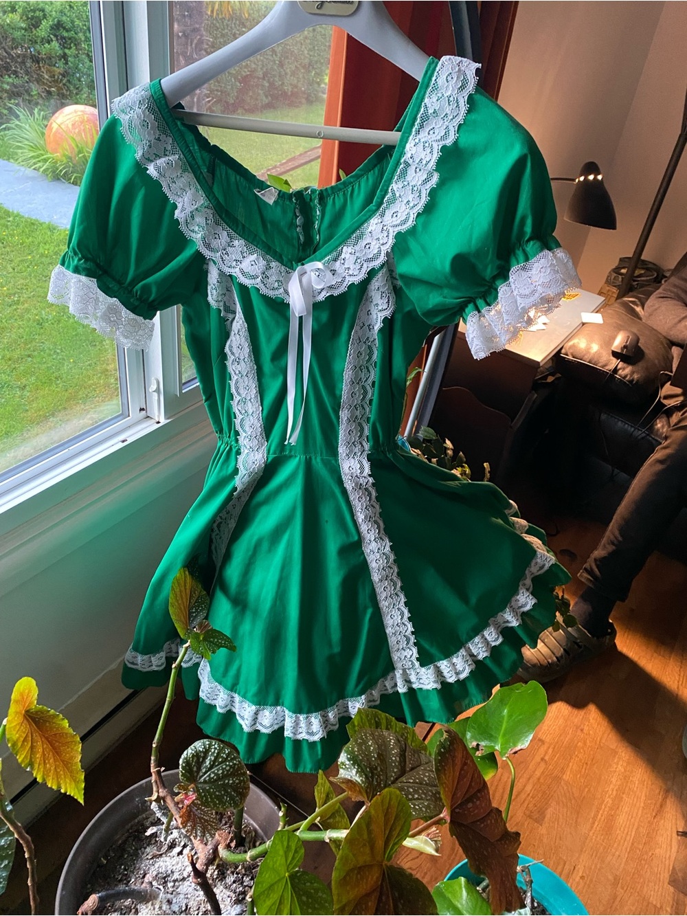 Square Dancing Dress -Green with Lace Trim